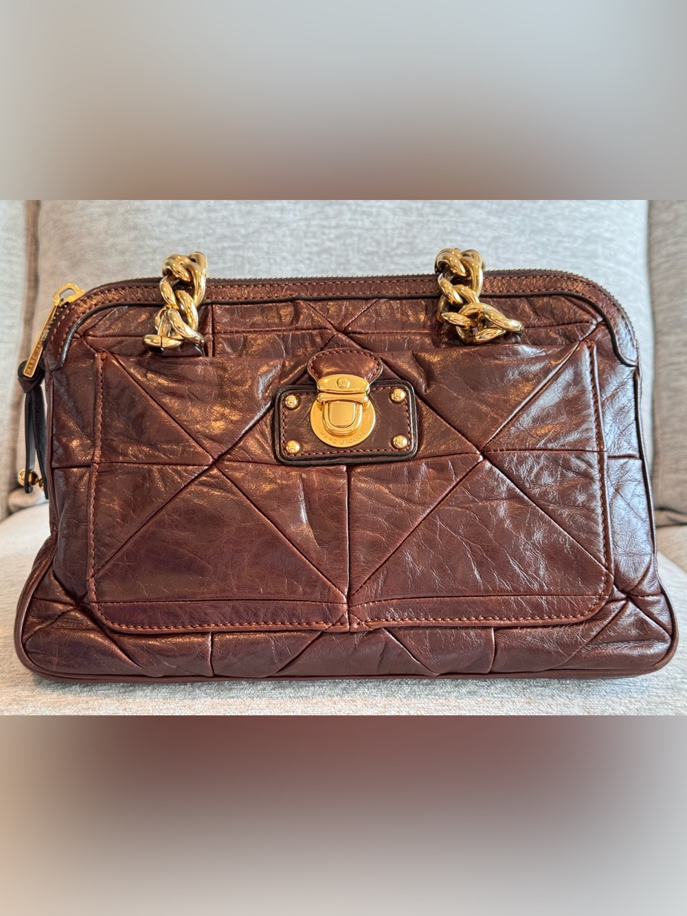 Vintage Marc Jacobs Ines Patchwork Quilted Leather Satchel Bag - Cocoa Brown